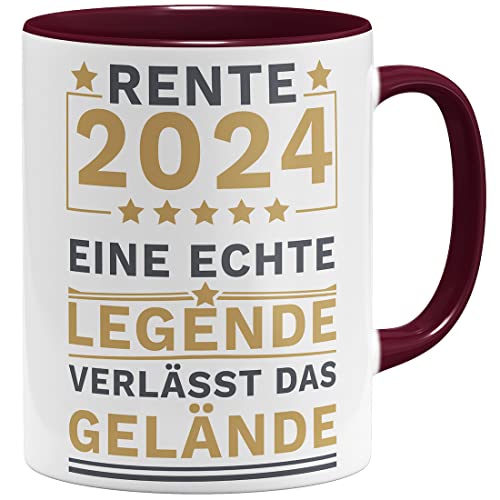OM3® eine Legende verlässt das Gelände - Rente 2024 Tasse mit Spruch Abschiedsgeschenk Ruhestand| Keramik Becher | 11oz 325ml | Beidseitig Bedruckt | Bordeaux von OM3