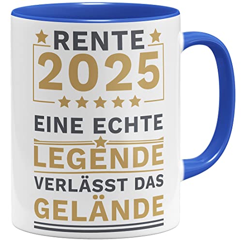 OM3® eine Legende verlässt das Gelände - Rente 2025 Kaffee-Tasse mit Spruch Abschiedsgeschenk Ruhestand| Keramik Becher | 11oz 325ml | Beidseitig Bedruckt | Blau von OM3