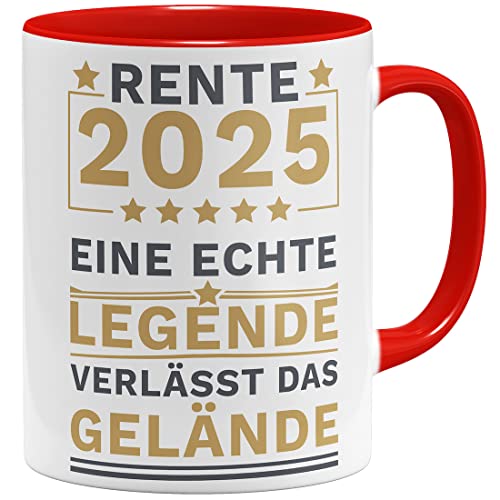 OM3® eine Legende verlässt das Gelände - Rente 2025 Tasse mit Spruch Abschiedsgeschenk Ruhestand| Keramik Becher | 11oz 325ml | Beidseitig Bedruckt | Rot von OM3