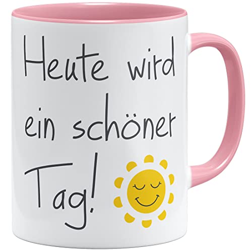 OM3® Heute Wird EIN schöner Tag Tasse mit Spruch Sonne Motivation | Keramik Becher | 11oz 325ml | Beidseitig Bedruckt | blau von OM3