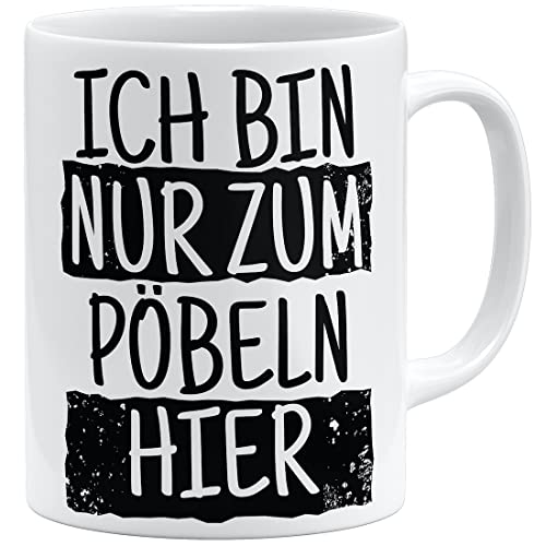 OM3® ich bin nur zum Pöbeln Hier Tasse mit Spruch | Keramik Becher | 11oz 325ml | Beidseitig Bedruckt | Weiss von OM3