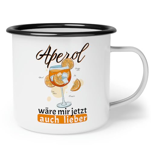 OM3® lustige Emaille-Tasse mit Spruch - Aperol wäre mir jetzt auch lieber - Statement | Emailletasse Emaille Becher | 10oz 300ml | Beidseitig Bedruckt | Weiß-Schwarz von OM3