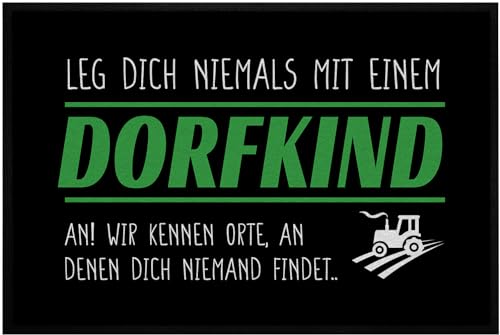 OM3® lustige Fußmatte mit Spruch | Leg Dich Niemals mit einem Dorfkind an - für Innen | rutschfest & waschbar | 60x40cm | von OM3