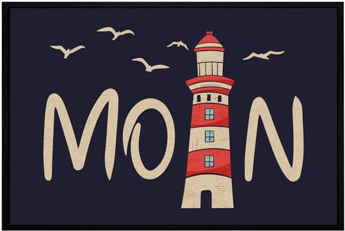 OM3® lustige Fußmatte mit Spruch - Moin mit Leuchtturm - norddeutsch - Willkommen - rutschfest & waschbar - 60x40cm - von OM3