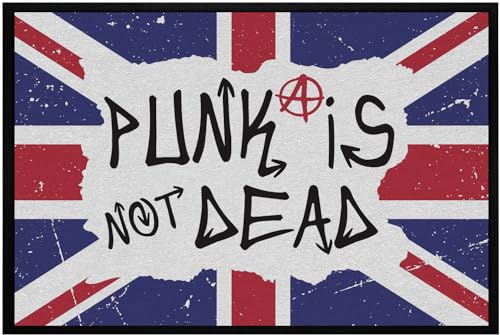 OM3® lustige Fußmatte mit Spruch | Punk is not Dead - Anarchie Zeichen - Union Jack im Graffiti Look - Geschenk für Punker Rebellen Rocker | rutschfest & waschbar | 60x40cm | von OM3
