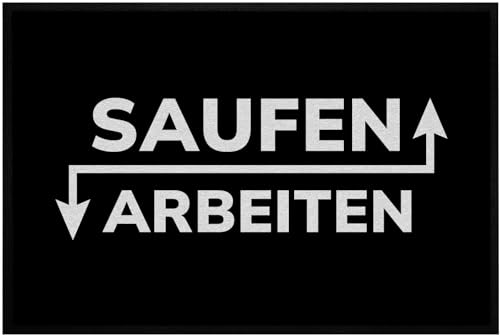 OM3® lustige Fußmatte mit Spruch - ↑ Saufen ↓ Arbeiten - rutschfest & waschbar - 60x40cm - von OM3