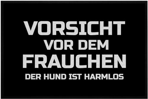 OM3® lustige Fußmatte mit Spruch | Vorsicht vor dem Frauchen - der Hund ist harmlos - Geschenk für Hundebesitzerin | rutschfest & waschbar | 60x40cm | von OM3