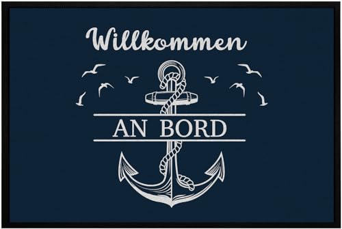 OM3® lustige Fußmatte mit Spruch - Willkommen an Bord - Anker - für Innen - rutschfest & waschbar - 60x40cm - von OM3