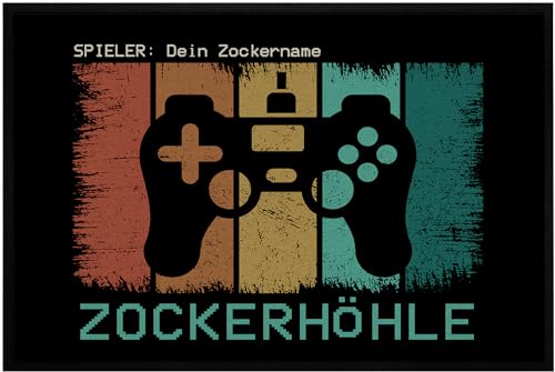 OM3® lustige Fußmatte mit Spruch | Zockerhöhle - personalisiert Wunschname Name anpassbar - für Gamer Zocker| rutschfest & waschbar | 60x40cm | von OM3