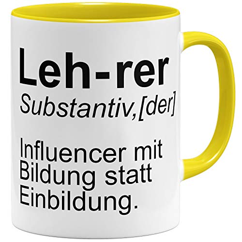 OM3® lustige Lehrer Tasse mit Spruch Influencer | Keramik Becher | 11oz 325ml | Beidseitig Bedruckt | Gelb von OM3