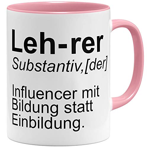 OM3® lustige Lehrer Tasse mit Spruch Influencer | Keramik Becher | 11oz 325ml | Beidseitig Bedruckt | Rosa von OM3