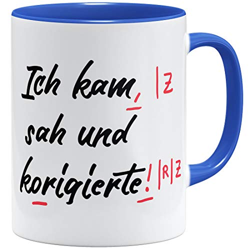 OM3® lustige Lehrer Tasse mit Spruch Lehrergeschenk | Keramik Becher | 11oz 325ml | Beidseitig Bedruckt | Royalblau von OM3