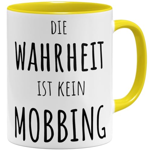 OM3® lustige Tasse mit Spruch - Die Wahrheit ist kein Mobbing - Sarkasmus Statement | Keramik Becher | 11oz 325ml | Beidseitig Bedruckt | Gelb von OM3