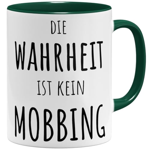 OM3® lustige Tasse mit Spruch - Die Wahrheit ist kein Mobbing - Sarkasmus Statement | Keramik Becher | 11oz 325ml | Beidseitig Bedruckt | Grün von OM3