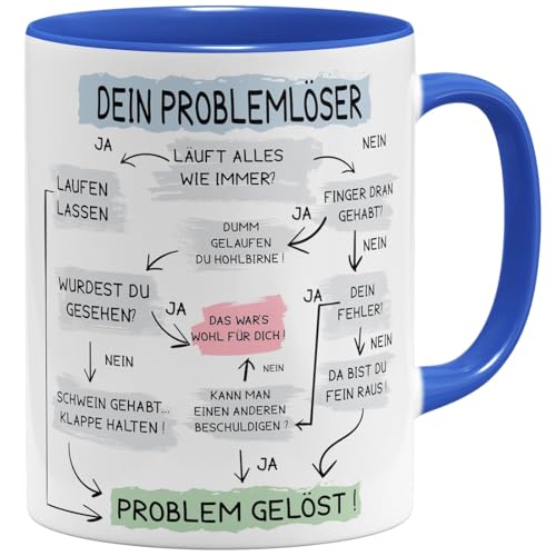 OM3® lustige Tasse mit Spruch - Problemlösung auf der Arbeit - Problemlöser | Keramik Becher | 11oz 325ml | Beidseitig Bedruckt | Royalblau von OM3