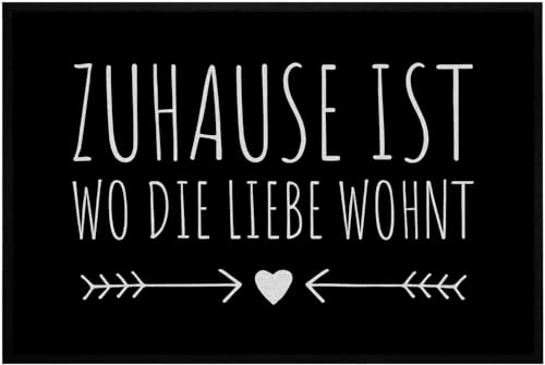 OM3® süße Fußmatte mit Spruch - Zuhause ist wo die Liebe wohnt - für Innen - rutschfest & waschbar - 60x40cm - von OM3