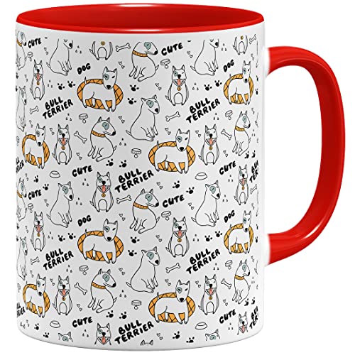 OM3® süße Kaffeetasse mit Bullterrier Tasse mit Hundemotiv Hund Bull Terrier | Keramik Becher | 11oz 325ml | Rundumdruck | Rot von OM3