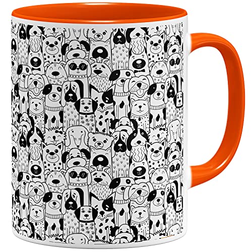 OM3® süße Kaffeetasse mit Hunden Tasse mit Hundemotiv Dogs | Keramik Becher | 11oz 325ml | Rundumdruck | Orange von OM3