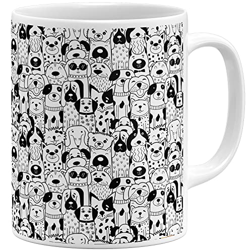OM3® süße Kaffeetasse mit Hunden Tasse mit Hundemotiv Dogs | Keramik Becher | 11oz 325ml | Rundumdruck | Weiss von OM3