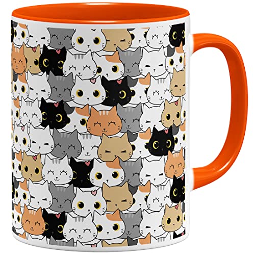 OM3® süße Kaffeetasse mit Katzen Cat Tasse mit Katzenmotiv Katze | Keramik Becher | 11oz 325ml | Rundumdruck | Orange von OM3