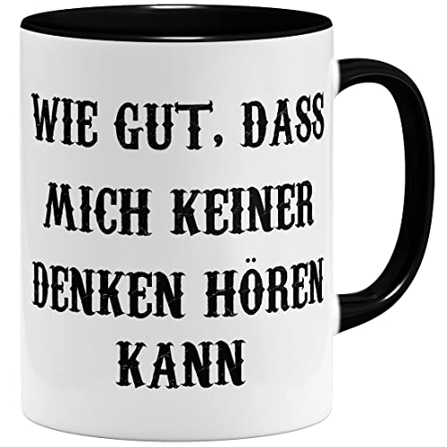 OM3® wie gut dass mich keiner denken hören kann Tasse mit Spruch II | Keramik Becher | 11oz 325ml | Beidseitig Bedruckt | Schwarz von OM3