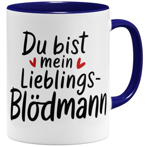 OM3® witzige Kaffee-Tasse mit Spruch - du bist mein Lieblings-Blödmann - Geschenk für Männer - Freund I | Keramik Becher | 325ml | Beidseitig Bedruckt | Dunkelblau von OM3