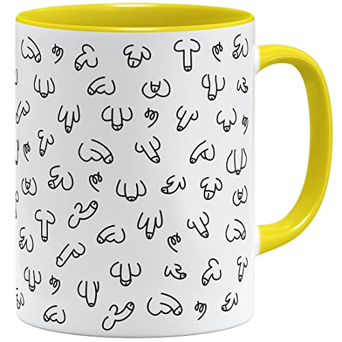 OM3® witzige Kaffeetasse mit Penisse Pimmel Tasse Penis-Muster | Keramik Becher | 11oz 325ml | Rundumdruck | Gelb von OM3