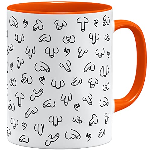 OM3® witzige Kaffeetasse mit Penisse Pimmel Tasse Penis-Muster | Keramik Becher | 11oz 325ml | Rundumdruck | Orange von OM3