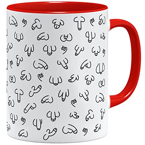 OM3® witzige Kaffeetasse mit Penisse Pimmel Tasse Penis-Muster | Keramik Becher | 11oz 325ml | Rundumdruck | Rot von OM3