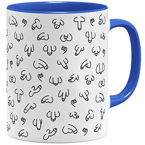 OM3® witzige Kaffeetasse mit Penisse Pimmel Tasse Penis-Muster | Keramik Becher | 11oz 325ml | Rundumdruck | Blau von OM3