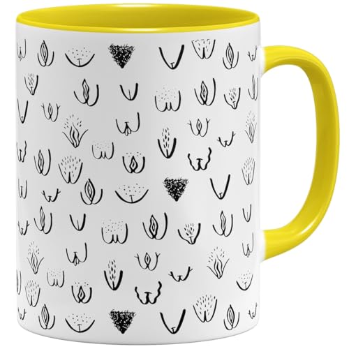 OM3® witzige Kaffeetasse mit Vaginas Vulva Tasse Muschi Rundherum-Muster | Keramik Becher | 11oz 325ml | Rundumdruck | Gelb von OM3