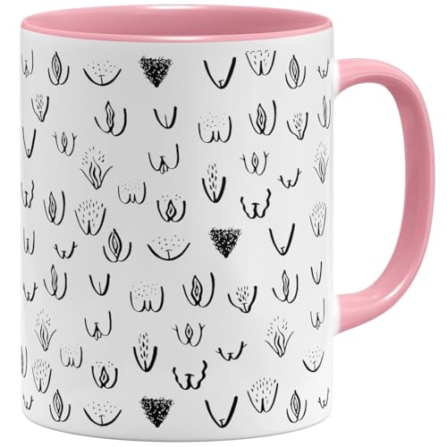 OM3® witzige Kaffeetasse mit Vaginas Vulva Tasse Muschi Rundherum-Muster | Keramik Becher | 11oz 325ml | Rundumdruck | Rosa von OM3