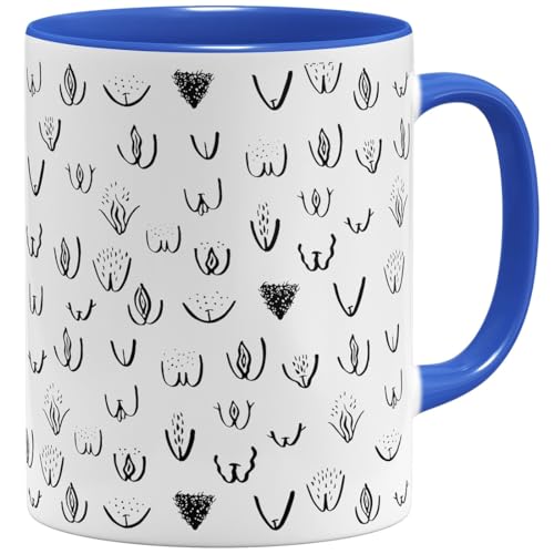 OM3® witzige Kaffeetasse mit Vaginas Vulva Tasse Muschi Rundherum-Muster | Keramik Becher | 11oz 325ml | Rundumdruck | Blau von OM3