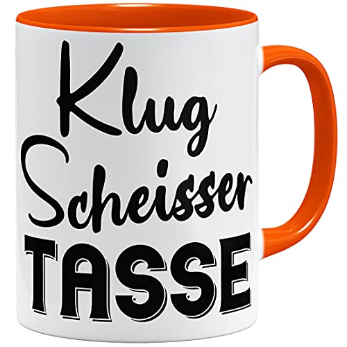 OM3® witzige Klugscheisser Tasse für alle Besserwisser | Keramik Becher | 11oz 325ml | Beidseitig Bedruckt | Orange von OM3