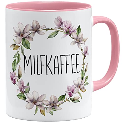 OM3® witzige Milfkaffee Milf Tasse mit Spruch | Keramik Becher | 11oz 325ml | Beidseitig Bedruckt | Rosa von OM3