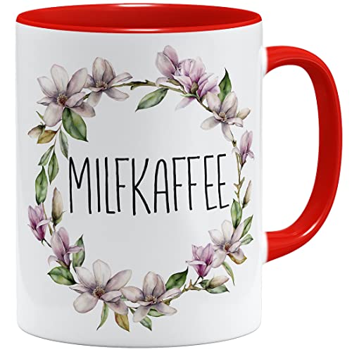 OM3® witzige Milfkaffee Milf Tasse mit Spruch | Keramik Becher | 11oz 325ml | Beidseitig Bedruckt | Rot von OM3