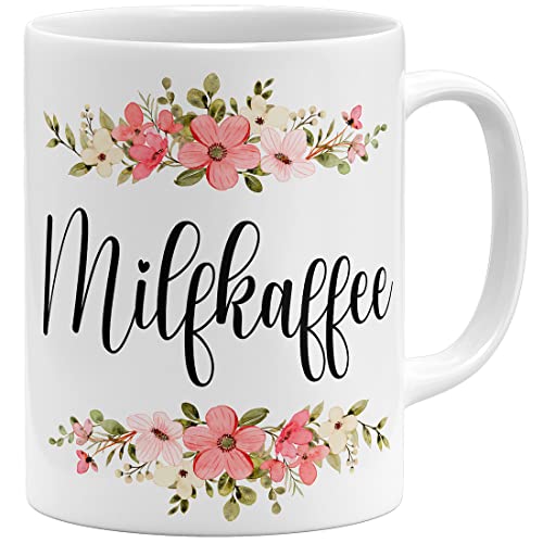 OM3® witzige Milfkaffee Tasse mit Spruch Milf Blumig Kitschig | Keramik Becher | 11oz 325ml | Beidseitig Bedruckt | Weiss von OM3