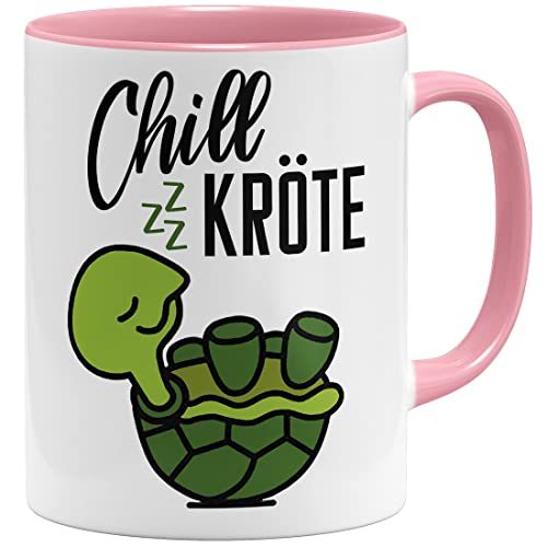 OM3® witzige Tasse mit Spruch - Faule Chill Kröte Schildkröte | Keramik Becher | 11oz 325ml | Beidseitig Bedruckt | Rosa von OM3