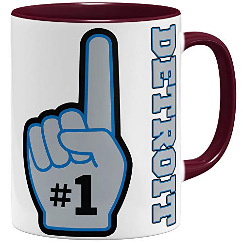 OM3 Number One #1 Detroit - Tasse | Keramik Becher | 11oz 325ml | Beidseitig Bedruckt | Bordeaux von OM3