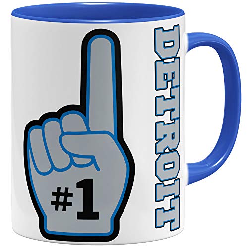 OM3 Number One #1 Detroit - Tasse | Keramik Becher | 11oz 325ml | Beidseitig Bedruckt | Royalblau von OM3