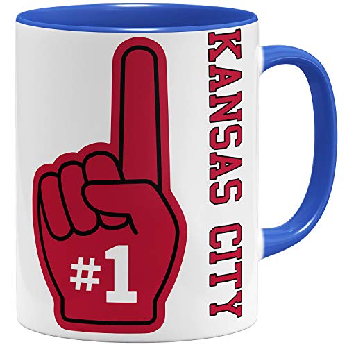 OM3 Number One #1 Kansas City - Tasse | Keramik Becher | 11oz 325ml | Beidseitig Bedruckt | Royalblau von OM3