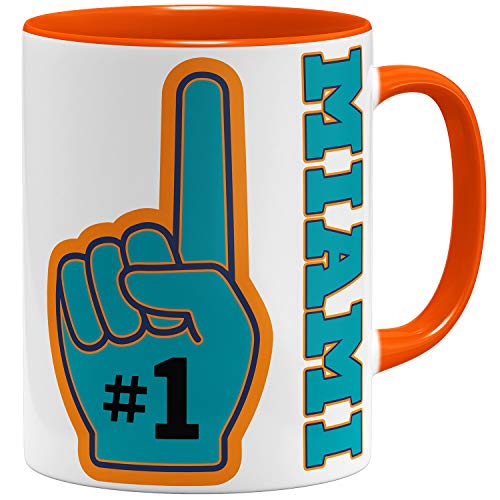 OM3 Number One #1 Miami - Tasse | Keramik Becher | 11oz 325ml | Beidseitig Bedruckt | Orange von OM3