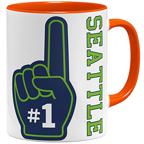 OM3 Number One #1 Seattle - Tasse | Keramik Becher | 11oz 325ml | Beidseitig Bedruckt | Orange von OM3