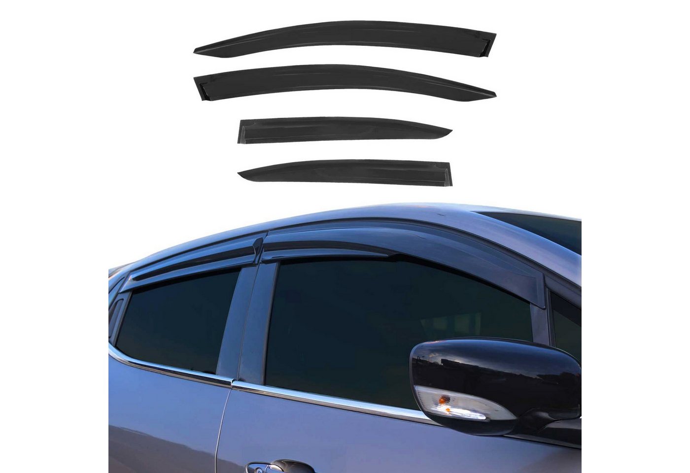 OMAC Lüftungsgitter 4x Windabweiser für Honda Civic Stufenheck 2011-2017 Acryl Dunkel (4 St), Aerodynamisch, Einfache Montage, Waschstraßenfest von OMAC