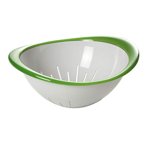 Omada Design Zweifarbiges Sieb für Pasta und Gemüse aus Kunststoff, Made in Italy, Durchmesser von 20 cm. Das ist auch Ergonomisch und Bahnbrechend und Spülmaschinenfest. Linea Trendy, Grüne Farbe von omada