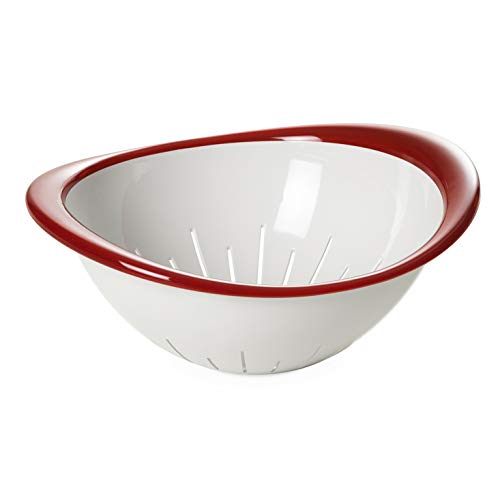 Omada Design Zweifarbiges Sieb für Pasta und Gemüse aus Kunststoff, Made in Italy, Durchmesser von 26 cm. Das ist auch Ergonomisch und Bahnbrechend und Spülmaschinenfest. Linea Trendy, Rot Farbe von omada