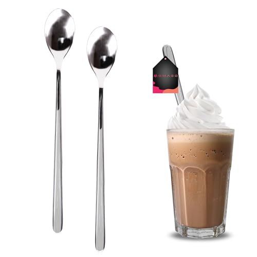OMAGO, 2er Set Latte Löffel, lange Highgläser-Löffel, 2er Set, Kaffeelöffel, kleine Löffel, ideal für Kaffee mit Schaum von OMAGO