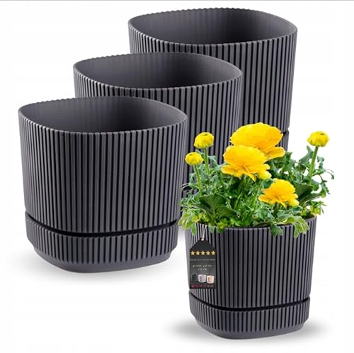 OMAGO, 3er Set Blumentöpfe, Blumentöpfe, Blumentöpfe für Innen und Außen, ausgeflotte, stilvolle Blumentöpfe (Anthrazit, 13cm) von OMAGO