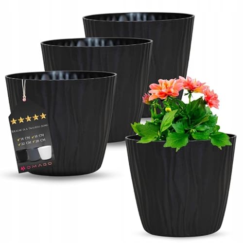 OMAGO, 3er Set Blumentöpfe, elegante geriffelte Blumentöpfe, verschiedene Farbvarianten, 4 Topfgrößen, Innen- und Außen-Töpfe (Anthrazit, 14cm) von OMAGO
