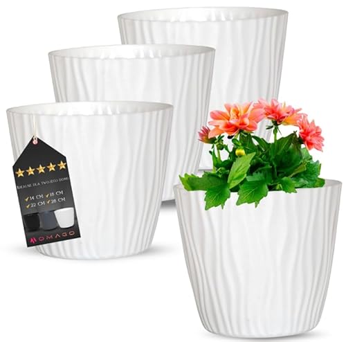 OMAGO, 3er Set Blumentöpfe, elegante geriffelte Blumentöpfe, verschiedene Farbvarianten, 4 Topfgrößen, Innen- und Außentöpfe (Weiß, 22cm) von OMAGO